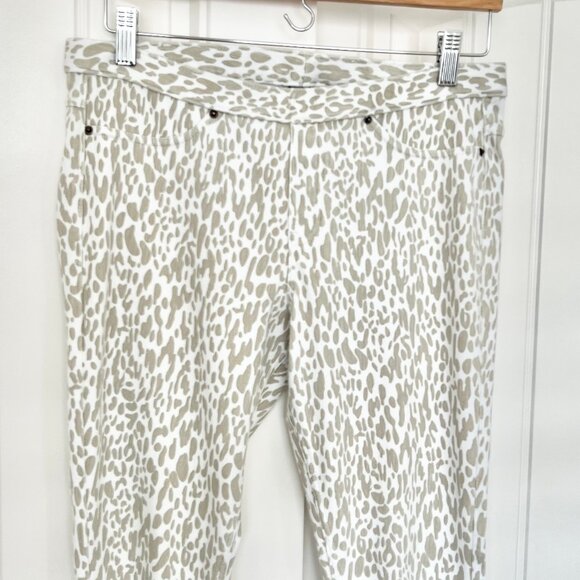 Hue Tan White Animal Leopard Print Mid-Rise Back Pockets Stretch Jegging Large - Picture 6 of 11